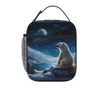 BROLEO Sac à déjeuner isotherme portable, motif ours polaire regardant les étoiles, sac à déjeuner réutilisable durable pour homme et femme