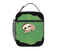 BROLEO Sac à déjeuner isotherme portable, motif petit paresseux sur feuille de lotus, sac à déjeuner réutilisable durable pour homme et femme