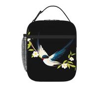 BROLEO Sac à déjeuner isotherme portable réutilisable et durable avec motif d'hirondelle de fleurs sur une branche pour homme et femme