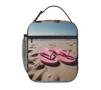 BROLEO Sac à déjeuner isotherme portable, tongs roses sur la plage, sac à déjeuner réutilisable durable pour homme et femme