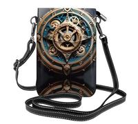 BROLEO Sac à main en cuir pour téléphone portable - Motif engrenages steampunk - Multifonction, doux, durable, pratique pour un usage quotidien et les voyages, Noir , Taille unique