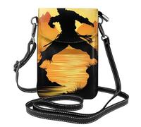 BROLEO Silhouette de Martiaux Impression Téléphone portable pour femme avec prépuce en cuir, étui à rabat en bandoulière, petite bandoulière réglable