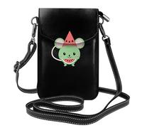 BROLEO Souris avec motif chapeau de pastèque - Téléphone portable pour femme avec prépuce en cuir - Étui à rabat en bandoulière - Petite bandoulière réglable