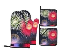 BROLEO Splendid Fireworks Lot de 4 maniques de cuisine avec maniques isolantes et anti-brûlures