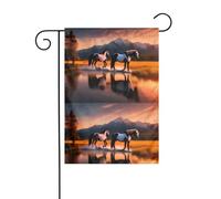 BROLEO Sunsets Lake Horses Impression Mât de drapeau de jardin extérieur Cour Décoration Mode 30,5 x 45,7 cm