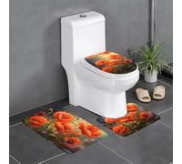 BROLEO Tapis de sol antidérapant imprimé coquelicot 3 pièces tapis de salle de bain antidérapant durable