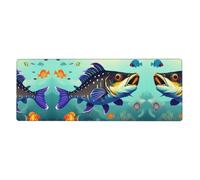 BROLEO Tapis de souris extra large avec impression poisson-chat sous-marin, forte adhérence, durable, bord de verrouillage précis 30,5 x 80 cm