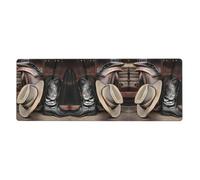 BROLEO Tapis de souris extra large avec motif chapeau de cowboy noir et bottes occidentales pour ordinateur de bureau, clavier de jeu antidérapant, version épaisse, 30,5 x 80 cm