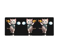 BROLEO Tapis de souris extra large avec motif chaton tenant un poisson - Forte adhérence, durable, bord de verrouillage précis - 30,5 x 80 cm