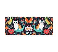 BROLEO Tapis de souris extra large avec motif de chats, oiseaux et fleurs, forte adhérence, durable, bord de verrouillage précis 30,5 x 80 cm