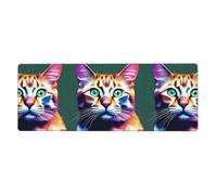 BROLEO Tapis de souris extra large avec motif tête de chat en diamant coloré pour ordinateur de bureau, clavier de jeu antidérapant, version épaisse, 30,5 x 80 cm