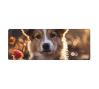 BROLEO Tapis de souris imprimé chiens et roses extra large, forte adhérence, durable, bord de verrouillage précis 30,5 x 80 cm