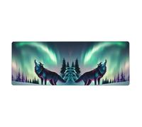 BROLEO Tapis de souris imprimé loups hurlant dans les aurores boréales extra large, forte adhérence, durable, bord de verrouillage précis 30,5 x 80 cm