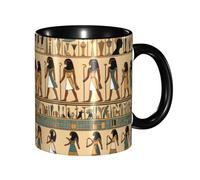 BROLEO Tasses classiques noires en céramique pour cappuccino, latte, céréales, yaourt, lait, boissons chaudes ou froides, four à micro-ondes, motif Égypte antique