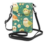 BROLEO Téléphone portable pour femme avec prépuce en cuir imprimé petit oiseau mignon, étui à rabat en bandoulière, petite bandoulière réglable