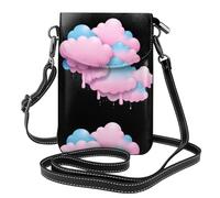 BROLEO Téléphone portable pour femme avec prépuce en cuir rose avec imprimé nuages de barbe à papa, petite bandoulière réglable