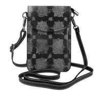 BROLEO Téléphone portable pour femme motif pied-de-poule noir avec prépuce en cuir, étui à rabat en bandoulière, petite bandoulière réglable
