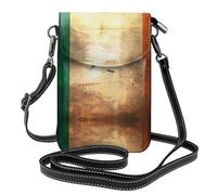 BROLEO Téléphone portable rétro pour femme avec prépuce en cuir imprimé drapeau irlandais, petite bandoulière réglable
