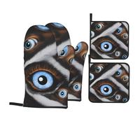 BROLEO The Evil Eye Lot de 4 gants de cuisine isolants anti-brûlure et isolation thermique
