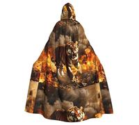 BROLEO Tiger In The Fire Impression Halloween Cape à capuche pour homme et femme Vêtement de cheminée Jeu de rôle