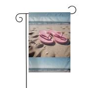 BROLEO Tongs roses sur la plage imprimées sur mât de drapeau de jardin décoration de cour extérieure double face 30,5 x 45,7 cm
