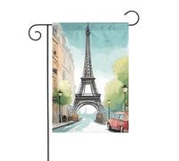 BROLEO Tour Eiffel romantique de Paris avec impression vélo sur mât de drapeau extérieur décoration double face 30,5 x 45,7 cm
