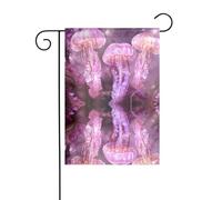 BROLEO Trois méduses roses imprimées sur mât de drapeau de jardin, décoration de cour extérieure double face, 30,5 x 45,7 cm