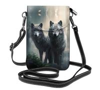 BROLEO Two Wolves Petit sac à bandoulière en cuir pour femme, imperméable et durable