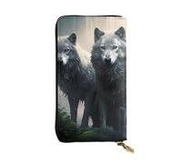 BROLEO Two Wolves Portefeuille long en cuir pour filles et femmes à la mode - Durable, élégant et fonctionnel, Noir , Taille unique