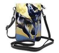 BROLEO Two Wolves Whistling At The Moon Petit sac à bandoulière en cuir pour femme, imperméable et durable