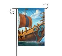 BROLEO Vikings Bateau Impression Mât de drapeau de jardin Décoration de cour extérieure Double face 30,5 x 45,7 cm