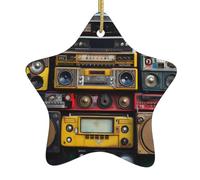 BROLEO Vintage Wall of Radio Boombox Pattern Christmas Ceramic Star Pendentif Ornement Facile à accrocher, Très approprié pour la décoration des sapins de Noël