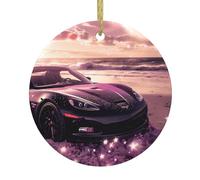 BROLEO Voiture de sport au bord de la mer - Décoration circulaire - Supermarché - Céramique - Hiver - Fête de Noël - Maison