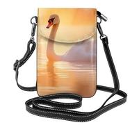 BROLEO White Swan On Lake Téléphone portable pour femme avec prépuce en cuir et bandoulière réglable