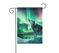 BROLEO Wolves Howl in the Northern Lights Drapeau de jardin 4 saisons Décoration de cour 30,5 x 45,7 cm