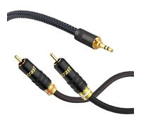 Brollitest Câble audio RCA 3,5, prise jack 3,5 mm vers 2 x stéréo avec boîtier en métal et connecteur RCA plaqué or 24 carats pour MP3, tablette, haut-parleur, HDMI - 1,5 m