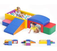 Brolteja Blocs de Construction en Mousse pour bébé de 1 à 3 Ans -Tour d'escalade avec Toboggan - Grands Blocs de Construction pour Tout-Petits (Multicolore-6)