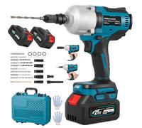 Brolteja Clé à Chocs Sans Fil avec deux batteries, Couple Maximal 800 Nm,avec 5 Douilles à Chocs, chargeur rapide, Clé à Chocs Électrique pour Voiture Maison