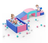 Brolteja Lot de 6 blocs de construction en mousse pour enfants avec piscine à balles et tunnel - Briques d'escalade souples pour l'intérieur des tout-petits de 1 à 3 ans - Jouet de motricité en rose