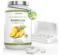 Bromélaïne 200 gélules | 500 mg (5000 F.I.P / 2500 GDU) par capsule + Vitamine C | Approvisionnement de 7 mois | Dosage élevé | y compris pilulier | 100% végétalien | Purement à base de plantes