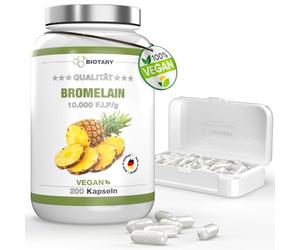 Bromélaïne 200 gélules | 500 mg (5000 F.I.P / 2500 GDU) par capsule + Vitamine C | Approvisionnement de 7 mois | Dosage élevé | y compris pilulier | 100% végétalien | Purement à base de plantes