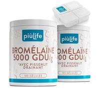 Bromelaine Draineur 5000 GDU/g 360 Gélules PiùLife, 1200 mg de Bromélaïne, Extrait de Pissenlit Drainant Naturel (3 Par Dose), Enzymes Digestives, Digestion, Microcirculation