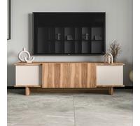 BRONA - Meuble TV design avec placards aspect bois et beige 180cm