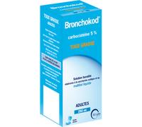 Bronchokod Carbocistéine 5% Solution Buvable Sans Sucre Toux Grasse Adultes Flacon 250ml