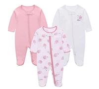 BRONG 3 Paquet Bébé Grenouillères Pyjama Enfant Coton Combinaison Dors Bien 2-Way Fermeture éclair avec Pieds Pyjamas 6-9 Mois