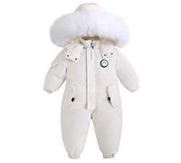 BRONG Enfant Habit de Neige Barboteuse Garçons Combinaison de Ski Hiver Chaud Neige Toison Veste Étanche Amovible Col de Fourrure Coupe-Vent Tenues Blanc 3-4 Ans