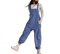 BRONG Femmes Salopette Jambes Larges Combinaison Réglable Bretelles Pantalon Poche Zippée Salopette Coupe Ample Amplelongues Combinaison Pantalon Bleu L