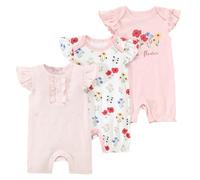 BRONG Paquet de 3 Nouveau-Né Bébé Combinaisons de Nuit 100 Coton Une Pièce GrenouillèRes Été Enfant Pyjama Garçons Filles Dessin Animé Manches Courtes Barboteuses 0-3 Mois