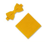 Broni&Bo Ensemble nœud papillon et carré de poche tricotés pour homme à partir de couleurs unies nœud papillon et mouchoir assorti pour toutes les occasions, jaune moutarde, taille unique