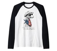 Brontosaure Dinosaure Drapeau Américain Bandana Cool Lunettes de Soleil Manche Raglan